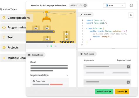 coding games|Platforme de tests, évaluations entretiens techniques.